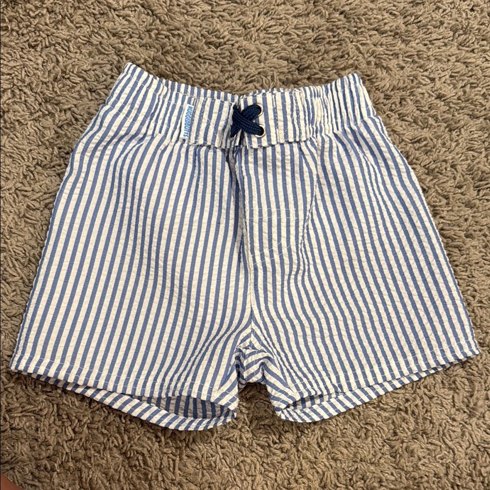 Blue and White Striped Kids Swim Shorts